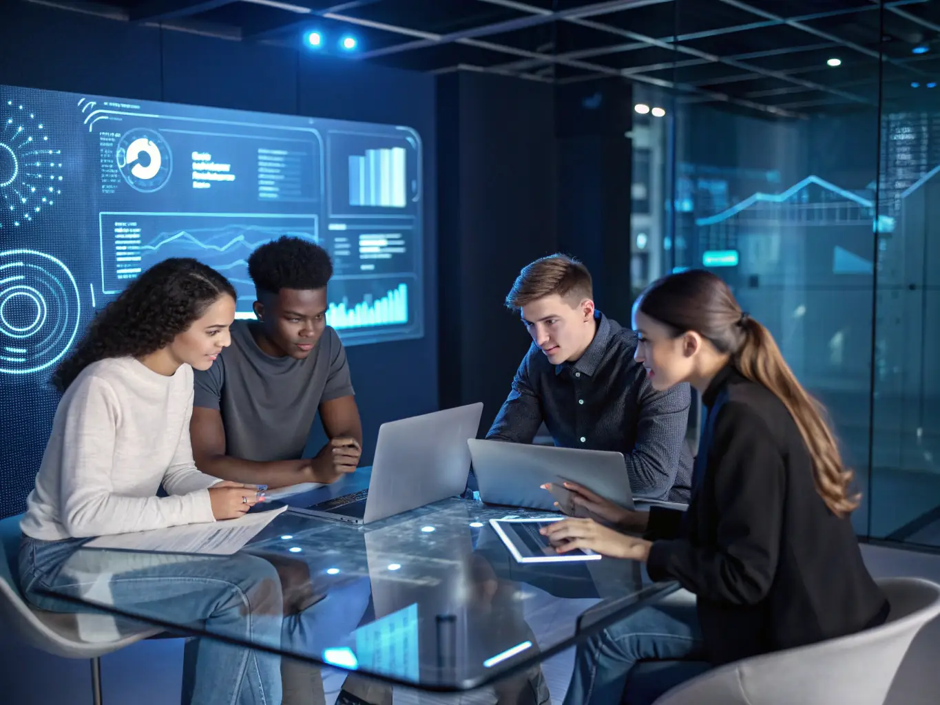 An image depicting a diverse group of Indian individuals in their 30s and 40s, gathered around a table, engaged in a lively discussion about financial planning, with charts and graphs visible on a laptop screen, symbolizing early retirement planning.